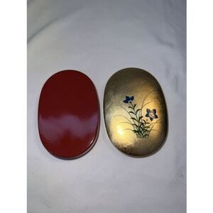 Lacquered Pill Travel Container-Vintage Japanese 3” Gold/Red/Blue MCM Candy EUC